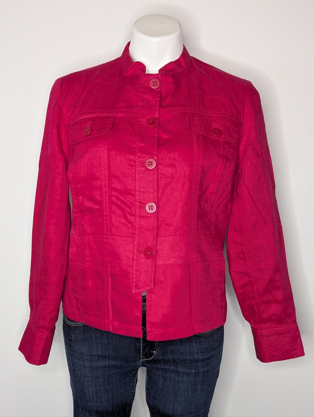 Coldwater Creek Dark Pink Long Sleeve Button Up Linen Jacket 12P